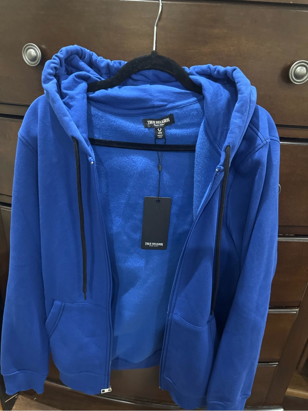 True Religion Electric Blue Full-Zip Hooded Jacket size Medium